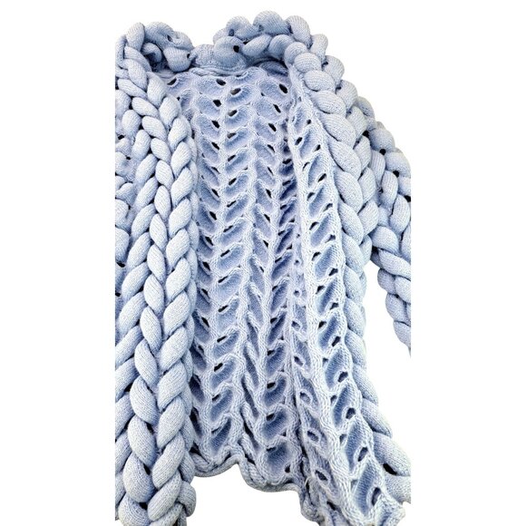 Chunky Knit Blue Open Front Cardigan Sweater Women Size Large Braided Style - Picture 3 of 5